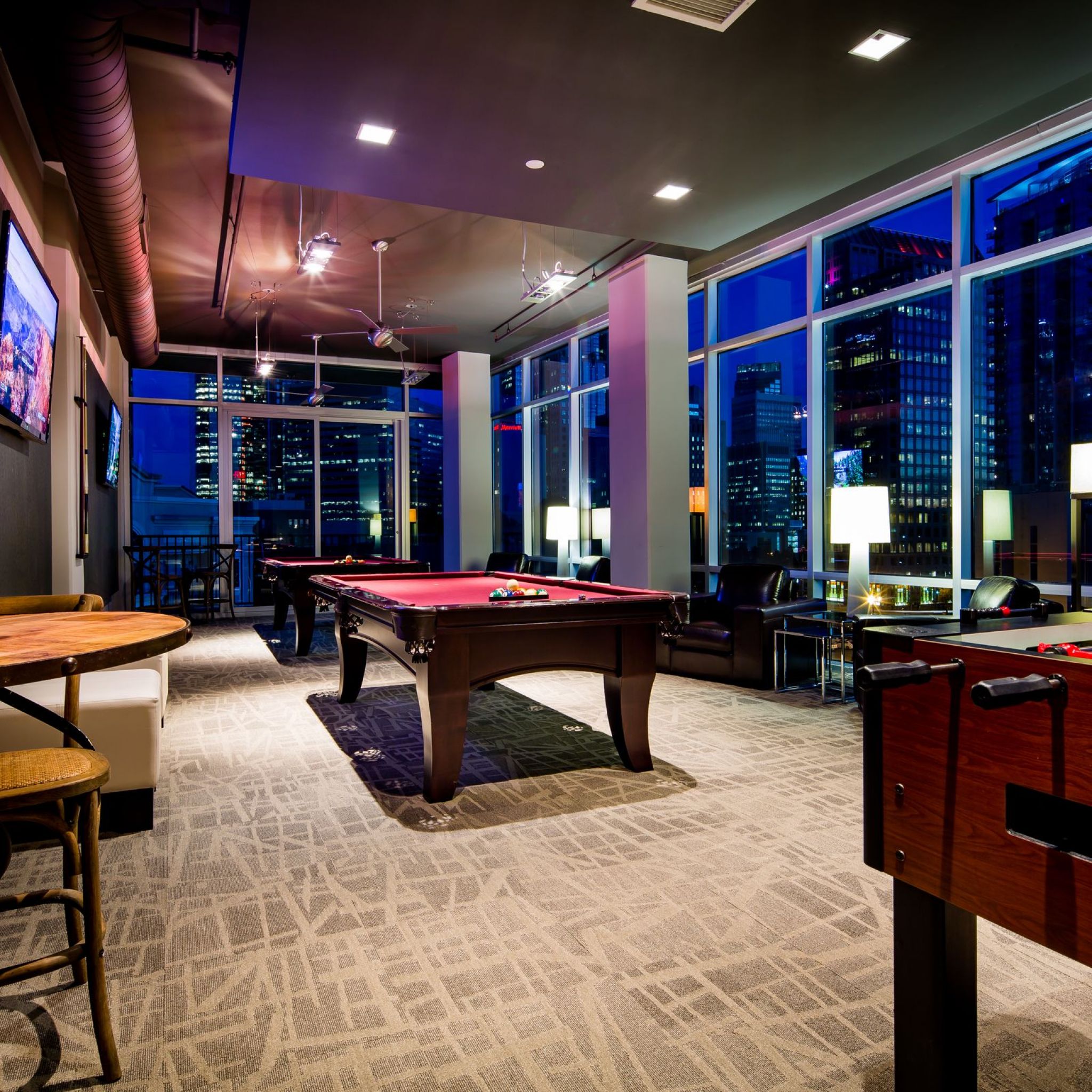 The Vue Charlotte game room with billiards table and beautiful finishes